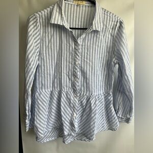 Love Notes Blue and White Striped Button-Front Blouse